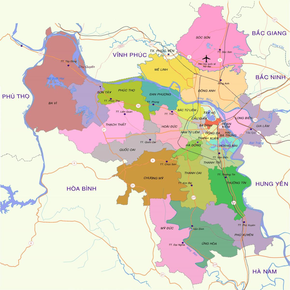 Zemljevid district, hanoi